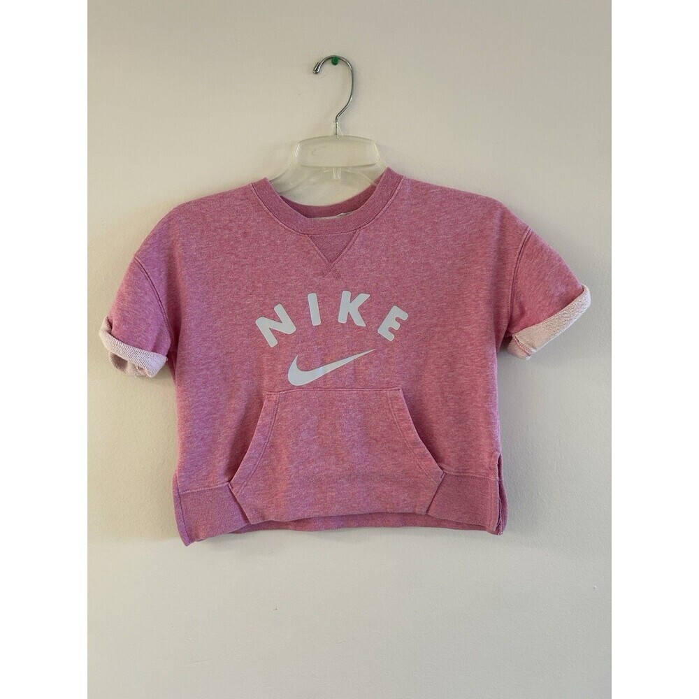 Nike Sportswear Cuffed Crewneck Sweatshirt Girl's M Pink Short Sleeve Pullover